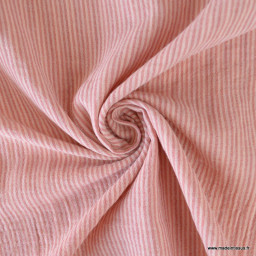 Tissu Double gaze réversible à rayures Skin et Paprika - OEKO TEX