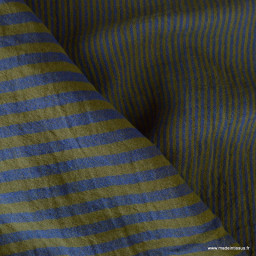 Tissu Double gaze réversible à rayures Bronze et Cobalt - OEKO TEX