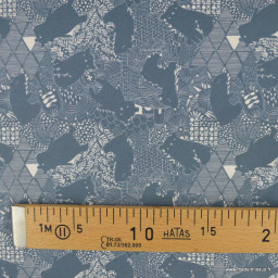 Popeline Grizzly motif ours fond bleu - OEKO TEX