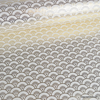 Tissu demi natté de Noël Athyor motif écailles fond Blanc- oeko tex