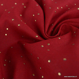 Tissu demi natté de Noël Pimiz motif pois dorés fond Cardinal- OEKO TEX