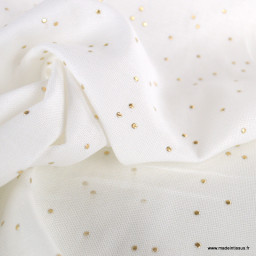 Tissu demi natté de Noël Pimiz motif pois dorés fond Blanc - OEKO TEX