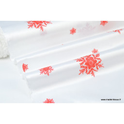 Tissu flocons ROUGE nappes de noel x50cm