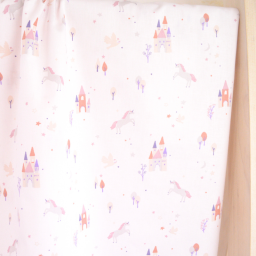 Tissu coton Chateau motif chateau et licornes fond blanc - OEKO TEX