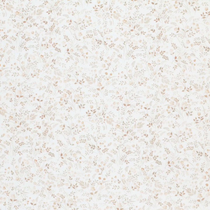 Tissu popeline Eglantine fleurs beige fond blanc