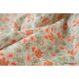 tissu coton imprimé fleurs et fleurettes rose et menthe x50cm