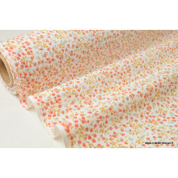 tissu coton imprimé fleurs et fleurettes menthe et rouge x50cm