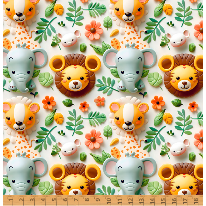 Tissu coton Safari B façon 3D - Motif animaux de la Savane
