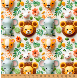 Tissu coton Safari B façon 3D - Motif animaux de la Savane