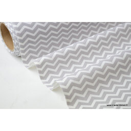 Tissu coton oeko tex imprimé chevrons zigzag GRIS au mètre