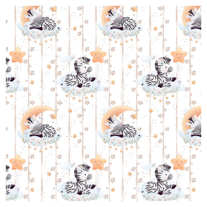 Tissu coton Zebra - Motif zèbres set étoiles fond blanc
