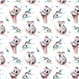 Tissu coton Koalas - Motif koalas et feuillages exotique