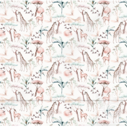 Tissu cretonne coton Maya motif animaux de la savane fond lin clair