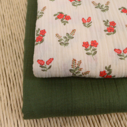 Double gaze Fergie motif fleurs fond écru - OEKO TEX
