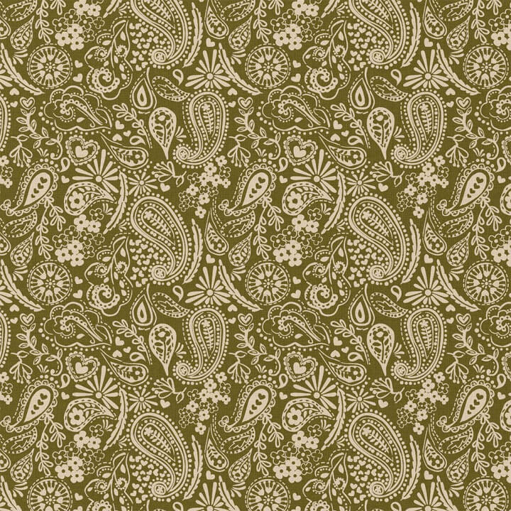 Tissu coton Enduit Sadya motif fleurs Indiennes vert et écru