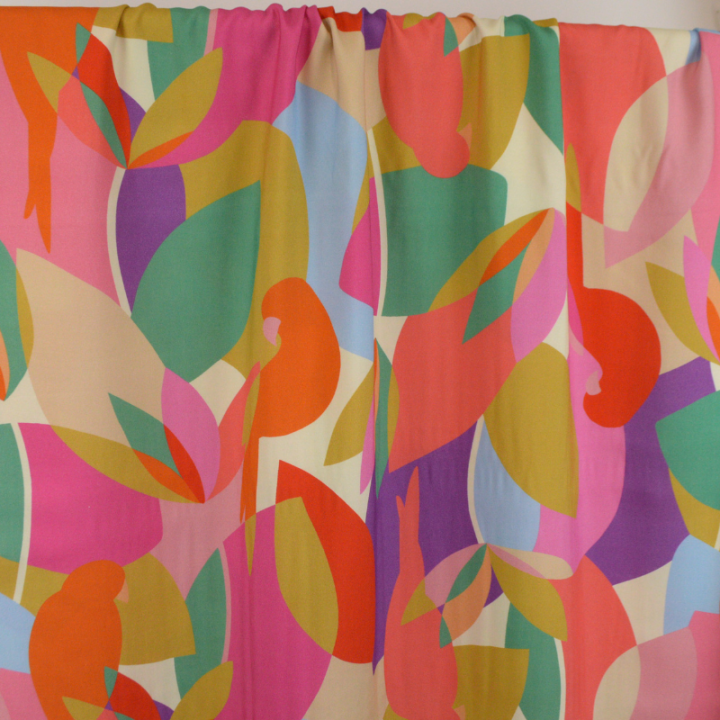 Tissu Viscose Paradiz motif graphique orange et rose - Oeko tex