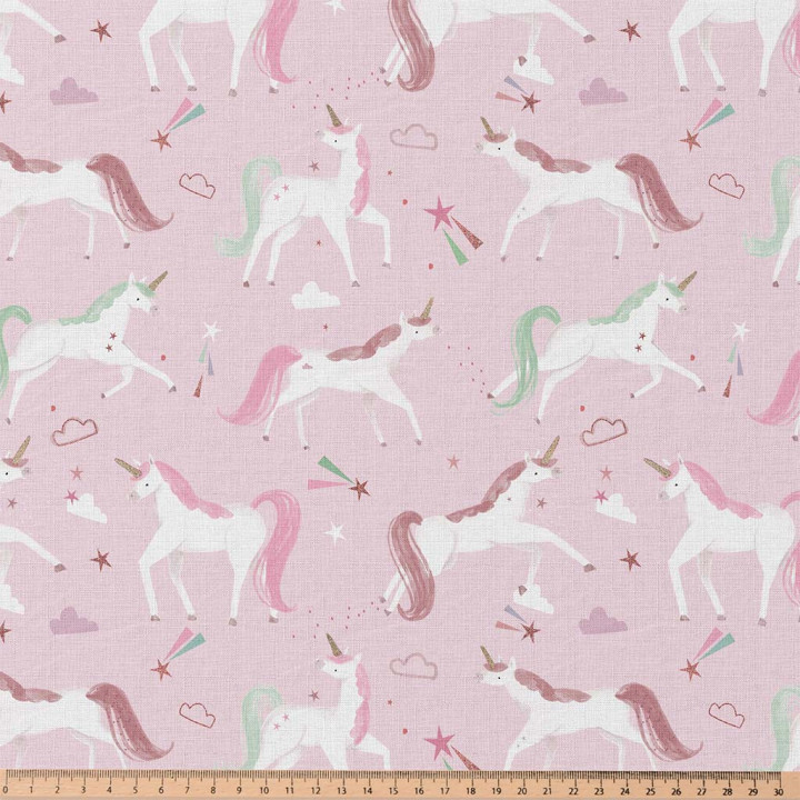 Tissu coton Colicorne motif licornes fond rose - oeko tex