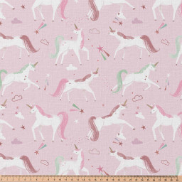 Tissu coton Colicorne motif licornes fond rose - oeko tex