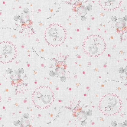 Tissu coton Daisy motif Souris et cygnes fond blanc - oeko tex