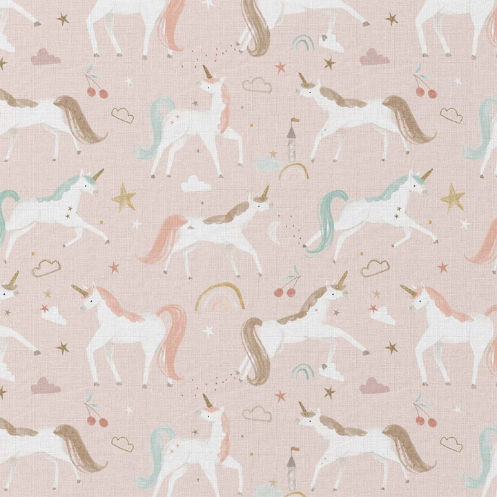 Tissu coton Coline motif licornes fond pétale - oeko tex
