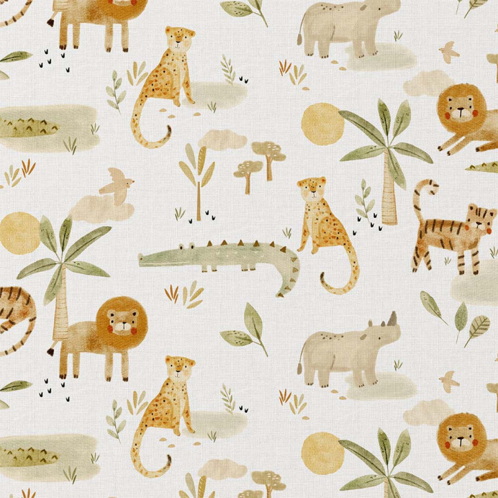 Tissu cretonne coton Sarafou motif animaux de la Jungle -  oeko tex