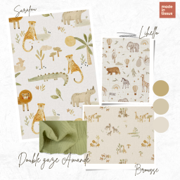 Tissu cretonne coton Sarafou motif animaux de la Jungle -  OEKO TEX