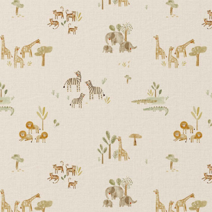 Tissu cretonne coton Brousse motif animaux de la Jungle -  oeko tex