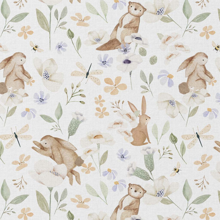 Tissu cretonne coton Cleonie motif loutres et animaux -  oeko tex