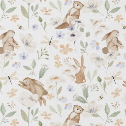 Tissu cretonne coton Cleonie motif loutres et animaux -  oeko tex