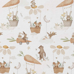 Tissu cretonne coton Karott motif lapins, oies et ours -  oeko tex