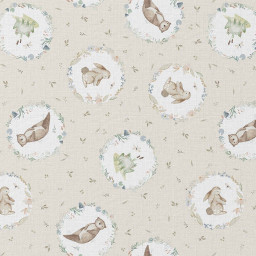 Tissu coton Aelia motif lapins, loutres et grenouilles dans un  -  oeko tex