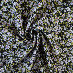 Tissu crêpe de Viscose lurex Isée motif fleurs fond noir