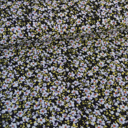 Tissu crêpe de Viscose lurex Isée motif fleurs fond noir