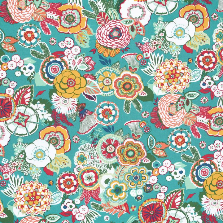 Tissu coton Enduit Alizee motif fleurs fond céladon