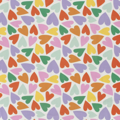 Jersey de coton motif coeurs multicouleurs fond milk - Oeko tex