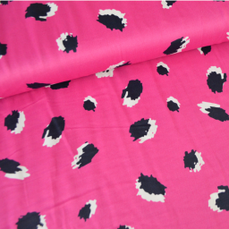 Tissu Satin de viscose motif leopard fond fuchsia