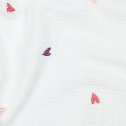 Tissu Double gaze brodée coeurs multicouleurs fond blanc - OEKO TEX