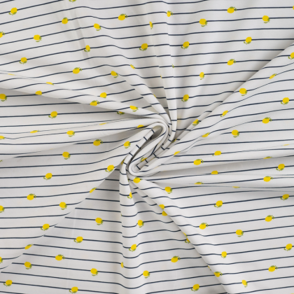 Tissu jersey à rayures et petits citrons - Oeko tex