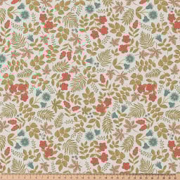 Tissu coton Enduit Sho motif fleurs rouge fond ecru