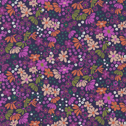 Tissu coton imprimé Maria motif fleurs violet et orange - Oeko tex