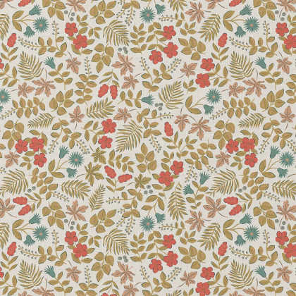 Tissu coton imprimé Sho motif fleurs écru et rouge - Oeko tex