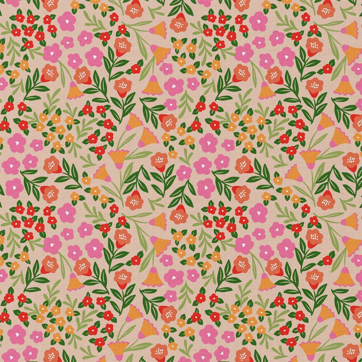 Tissu coton imprimé Martine motif fleurs rose et vertes - Oeko tex