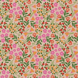 Tissu coton imprimé Martine motif fleurs rose et vertes - Oeko tex