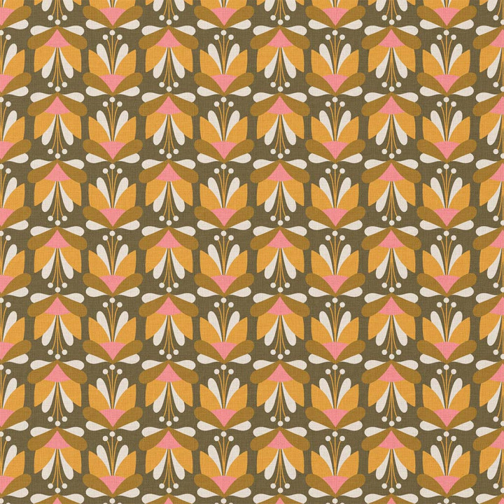 Tissu coton imprimé Emile motif fleurs vintage rose et jaune - Oeko tex