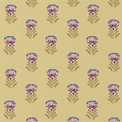 Tissu coton Esha motif fleurs bleu fond jaune - Oeko tex