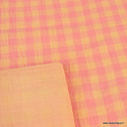 Tissu Double gaze Vichy réversible Sorbet et Melon - OEKO TEX