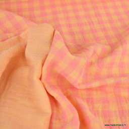 Tissu Double gaze Vichy réversible Sorbet et Melon - OEKO TEX