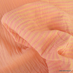 Tissu Double gaze réversible à rayures Melon et Sorbet - OEKO TEX