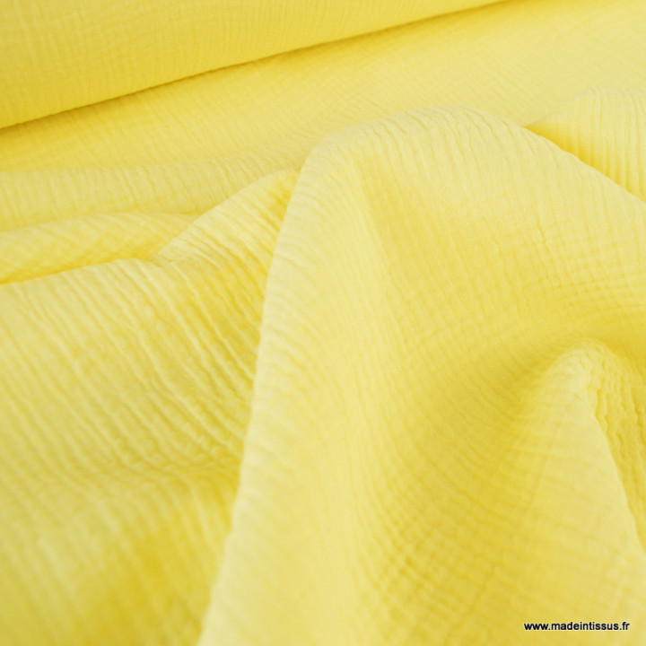Tissu Double gaze coton Coloris Jaune Lemon - oeko tex