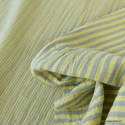 Tissu Double gaze réversible à rayures Baltique et Lemon - OEKO TEX